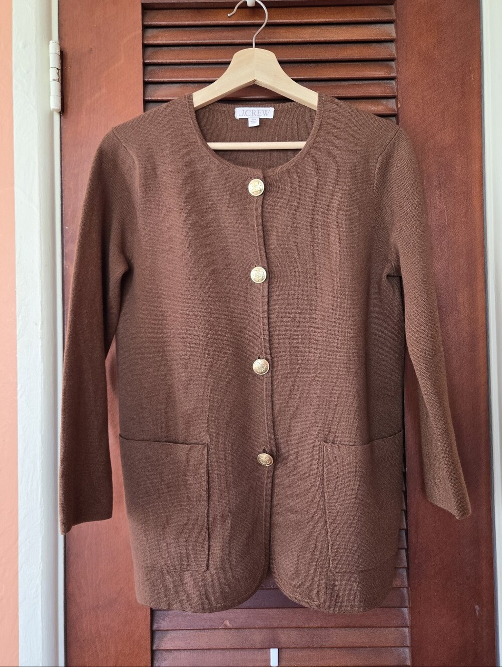 J.Crew Giselle Long Sweater-Blazer Walnut Brown, Gold Buttons, Size XXS - Picture 2 of 10